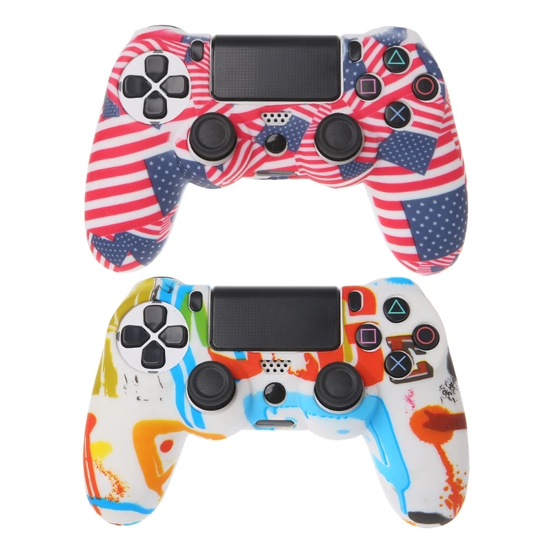 Силиконовый чехол для геймпада PS4 с красочными граффити нескользящий