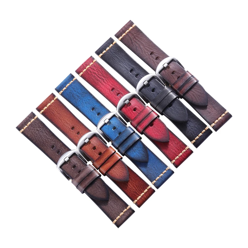 

Genuine Leather Watch Strap Watchbands Handmade Cow Leather 6 Colors Available Vintage Watch Band 18m 20mm 22mm 24mm 26mm