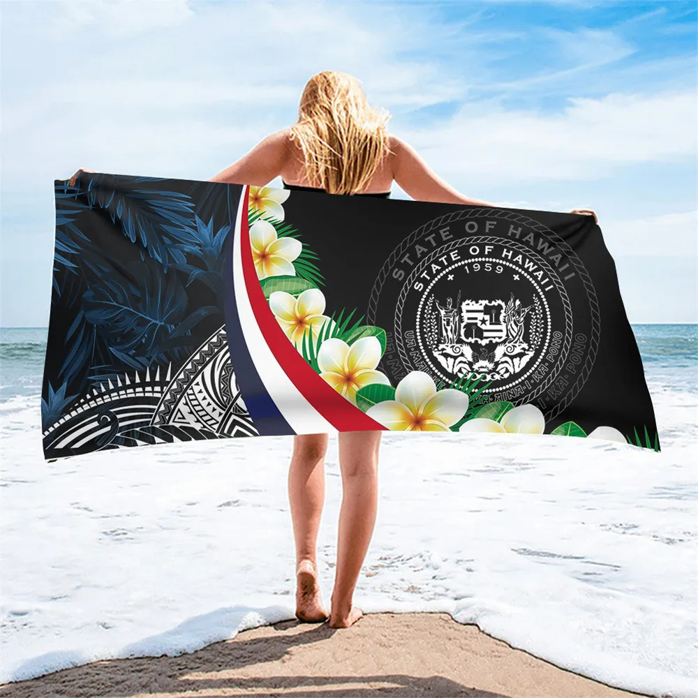 

Пляжное полотенце из микрофибры, гавайский полинезийский Племенной принт плюмерии, мужское и женское полотенце для плавания, быстросохнущ...