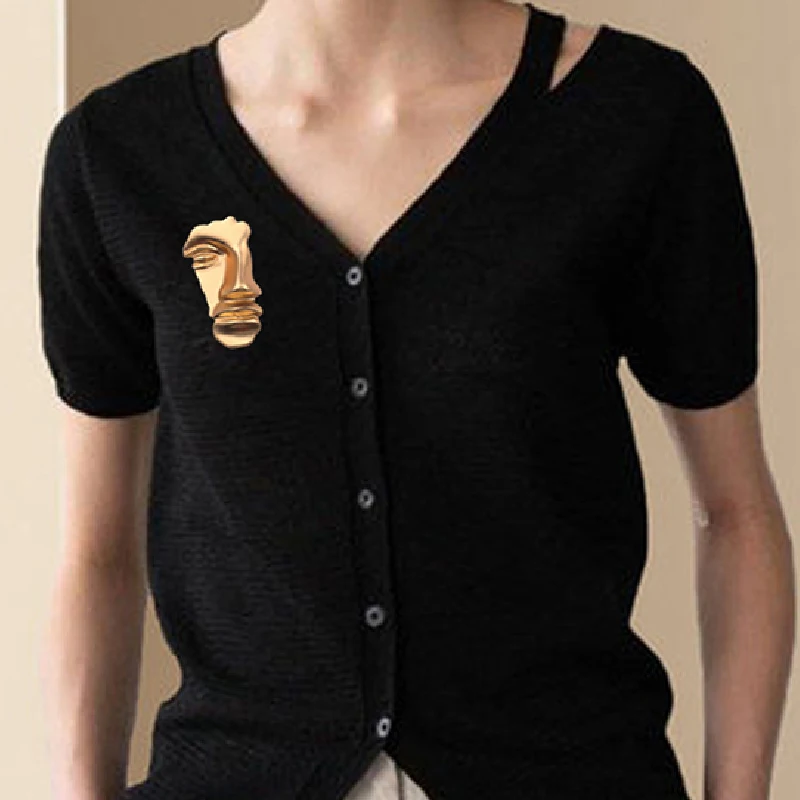 Винтажная Золотая получеловеческая брошь для лица женские металлические