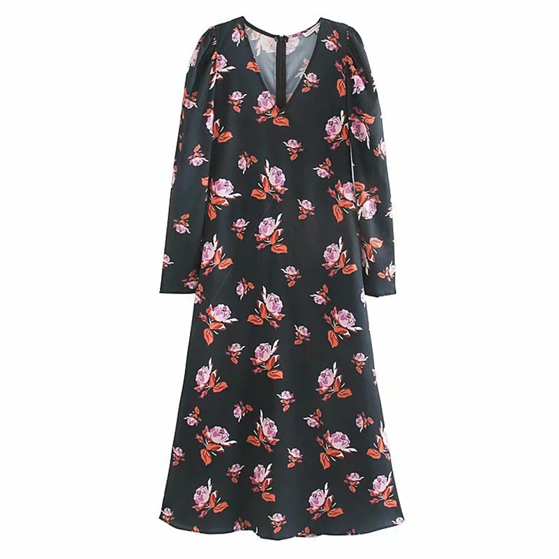 Женское платье с длинным рукавом ZA свободное элегантное шикарное цветочным