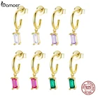 Серьги-кольца из серебра 925 пробы с квадратным фианитом