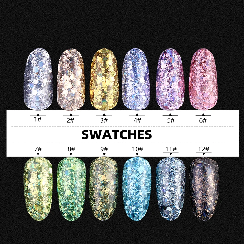 12 Colors 1g 3D Nail Glitter Powder Dipping Shiny Brilliant Rose Gold Flakes Sequins Face Hair Body Art | Красота и здоровье