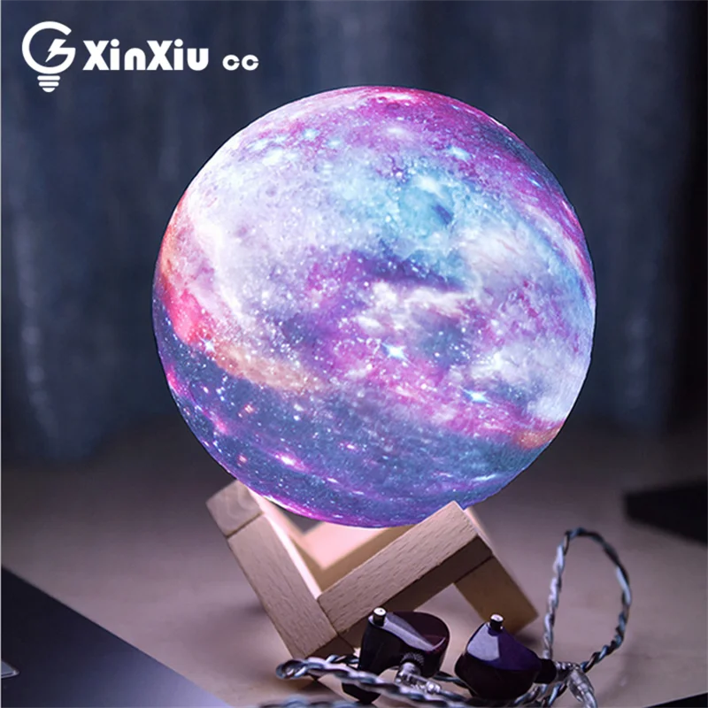 

Ночник детский с 3D принтом Луны, яркий светодиодный светильник с сенсорным управлением и зарядкой от USB, 15 см, звезда, галактика