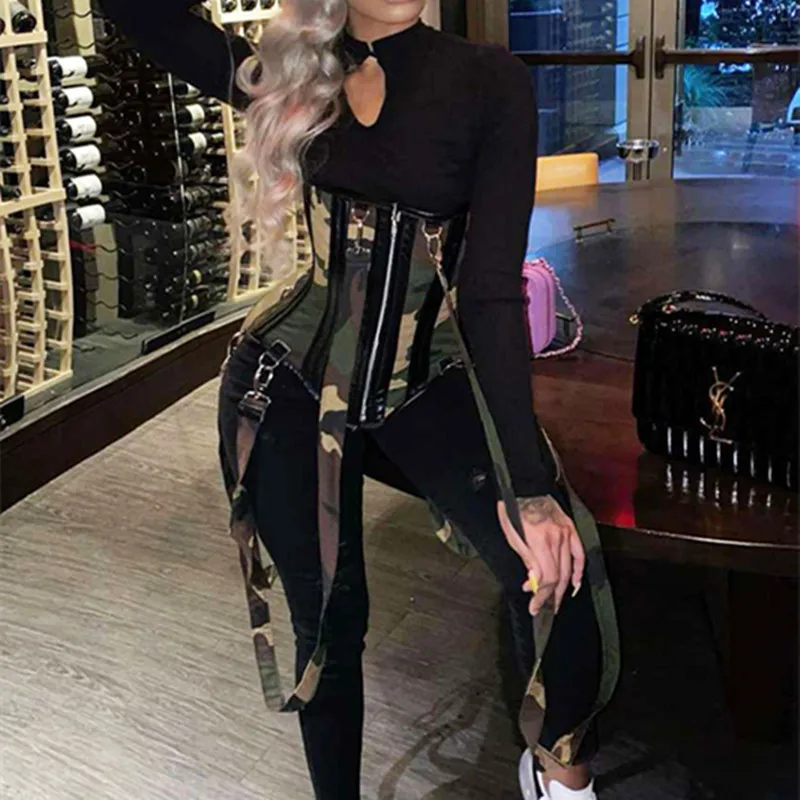 

2021 Elegant New Jumpsuit Office Lady Camouflage Spliced Hollow Out Sexy Jumpsuit Clubwear O-neck Long Sleeve Ankle-Length Pant