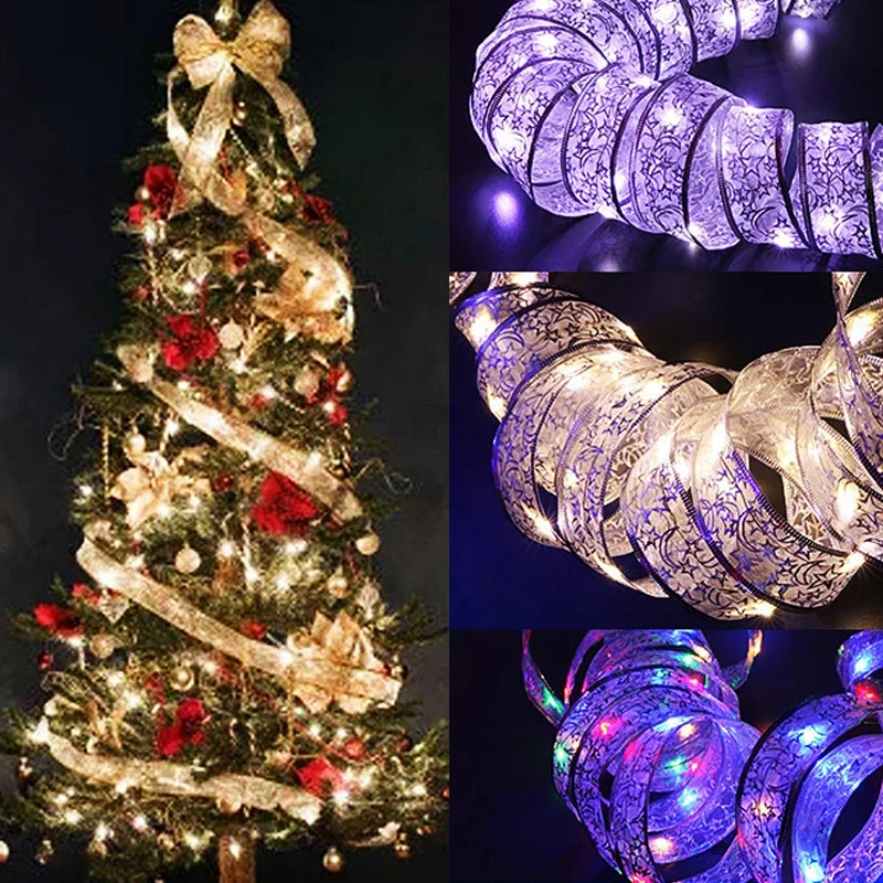 

Рождественская лента, гирлянда со светодиодной подсветкой, водонепроницаемое украшение для рождественской елки, украшение «сделай сам» для бантов, оформление праздника, свадьбы, нового года