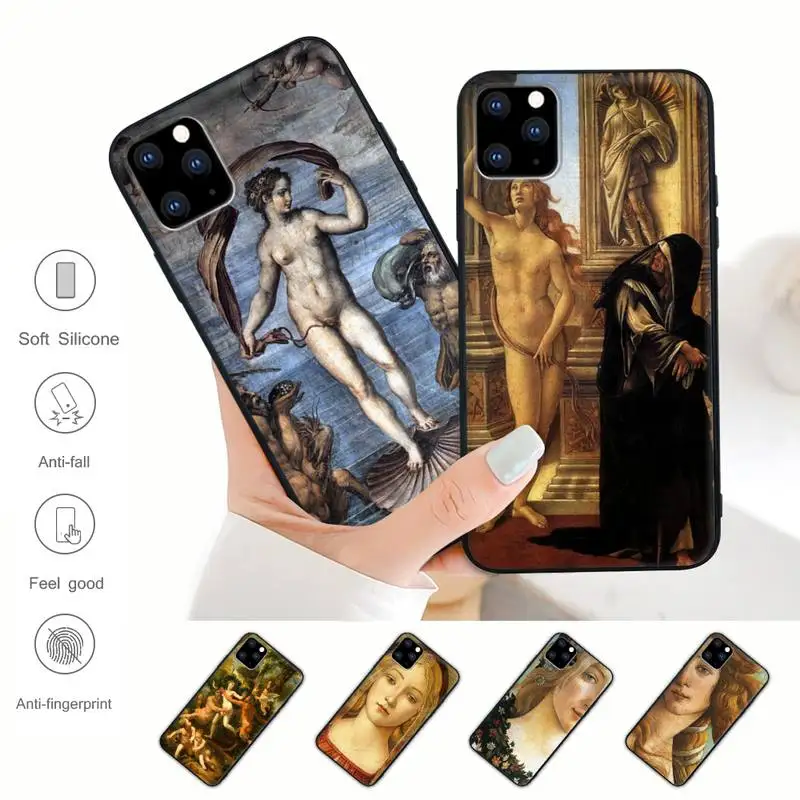 

Art Painting Birth Of Venus Black Silicone Cell Phone Case Cover For IPhone 12 11 Pro Max Xs X Xr 7 8 6 6s Plus 5 5s Se 2020