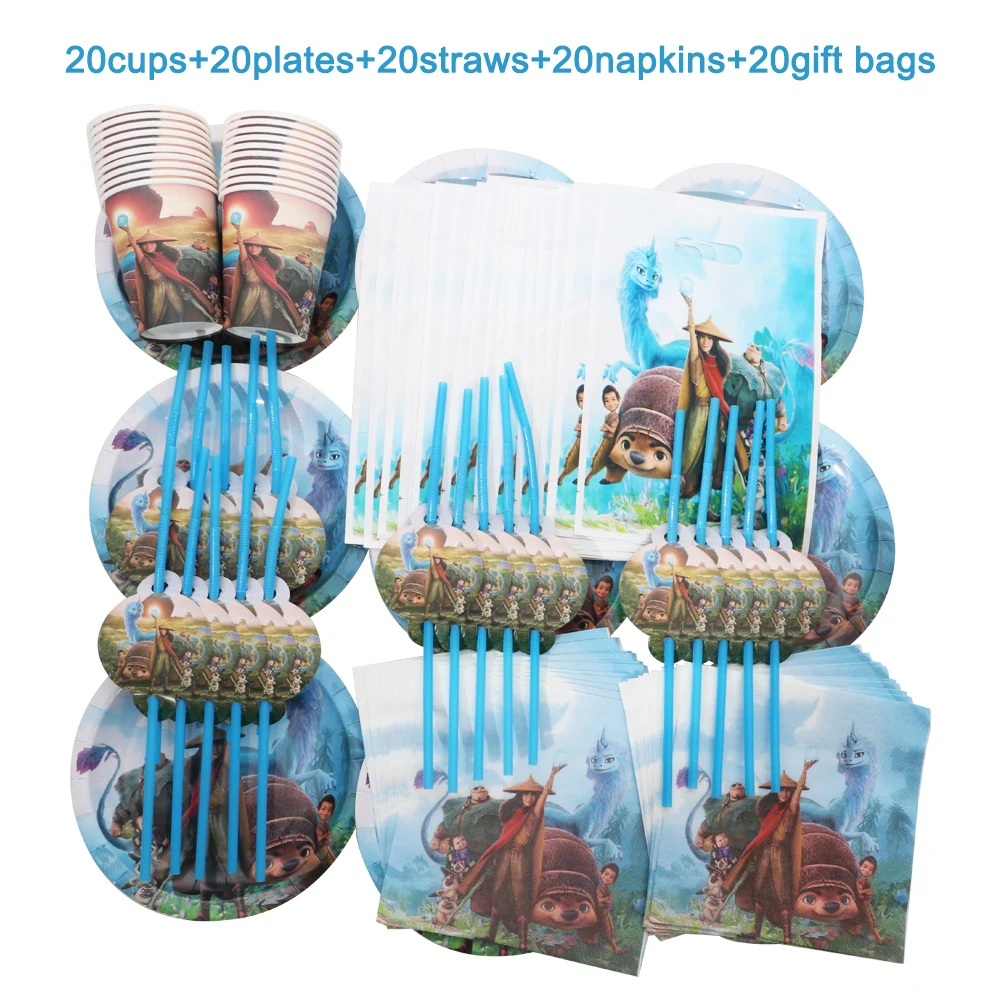 

Набор одноразовой посуды из мультфильма Disney, детский Декор на день рождения, детский душ, рейа и последний дракон, 100/60 шт.