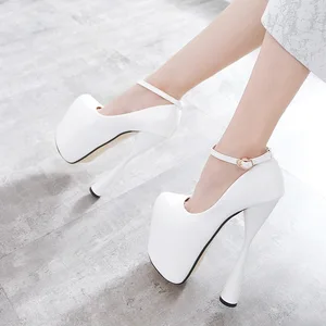 New Brand Women's Shoes Ankle Strap Patent Leather Sexy Platform Pumps Cross-dressing Girl 19cm High Heels Pole Dance Shoes