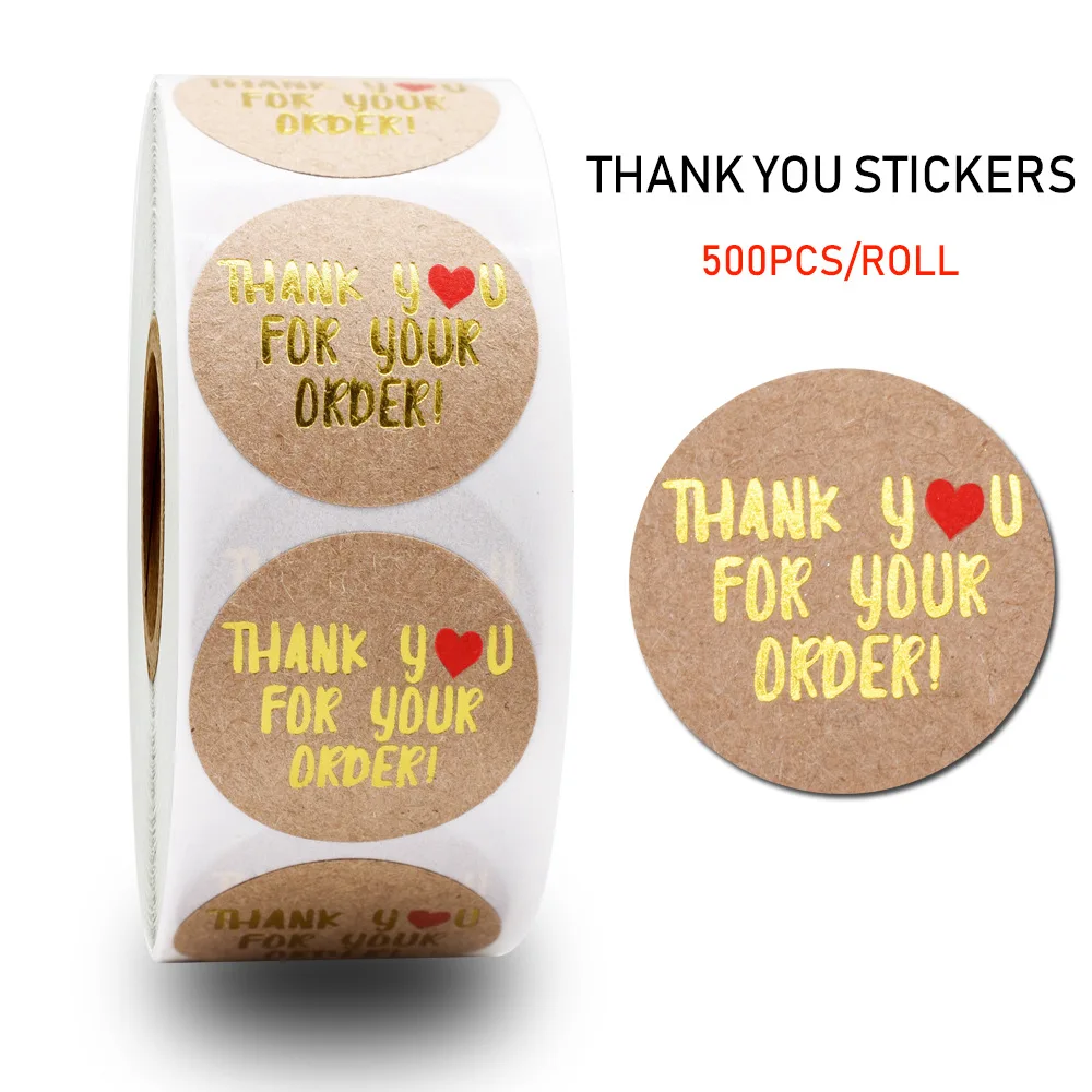 

foil round thank you for your order sticker Heart thank you for shopping small handmade shop sticker kraft label sticker