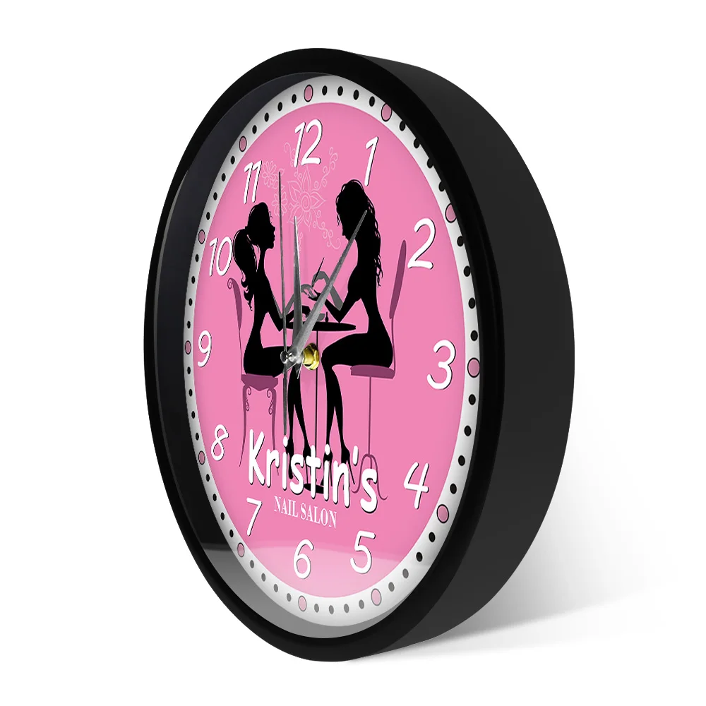 

Manicure Studio Metal Frame LED Wall Clock Sound Control Custom Name Watch Pedicure Nail Salon Business Wall Art Decor Horologe