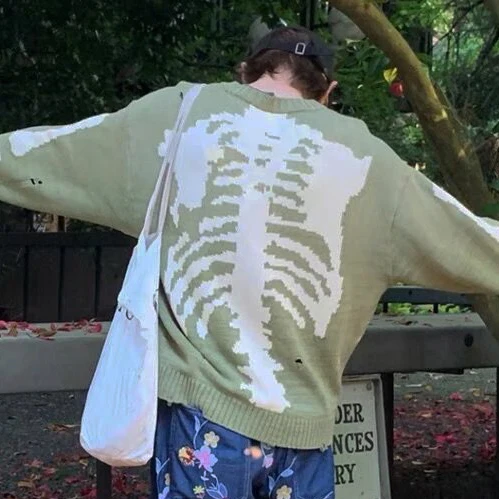 

Green Men Women Distress Skeleton Pullovers Kapital Sweaters
