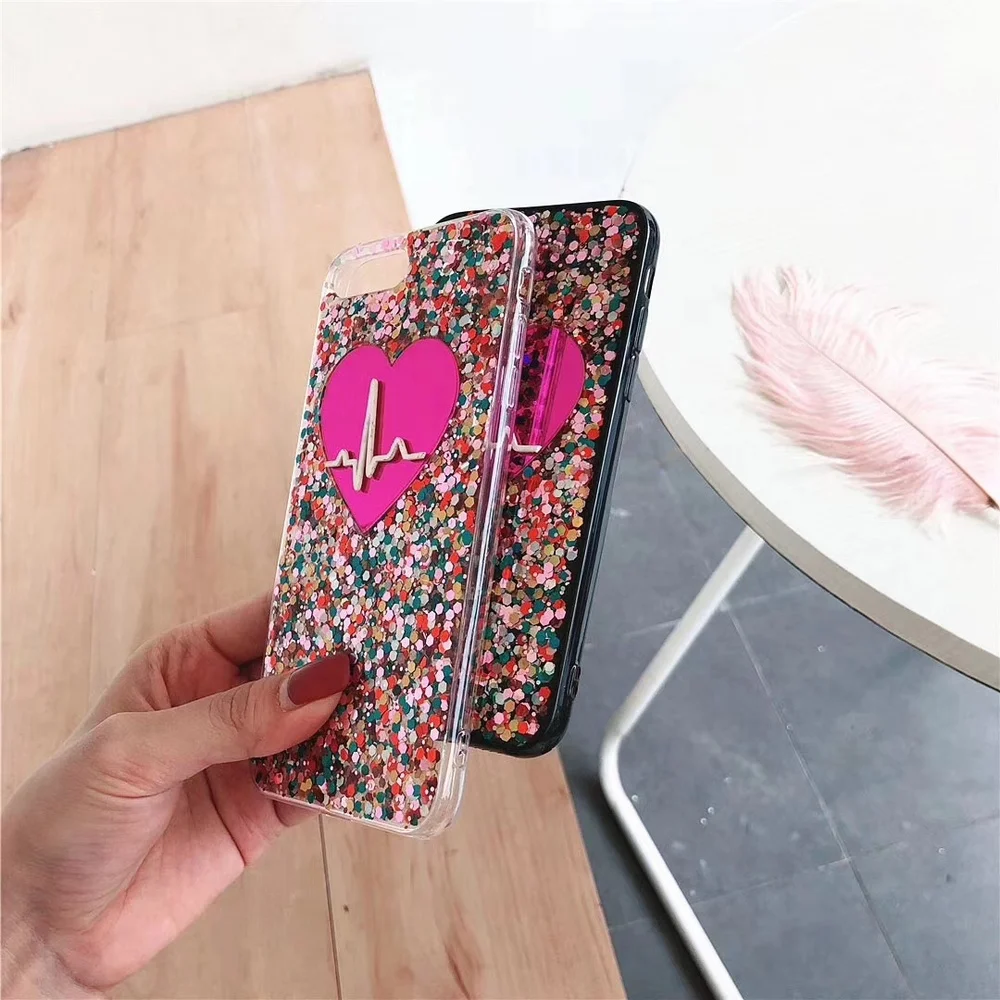 Блестящий чехол для телефона с сердечками IPhone 11 Pro X XS MAX XR мягкий из ТПУ