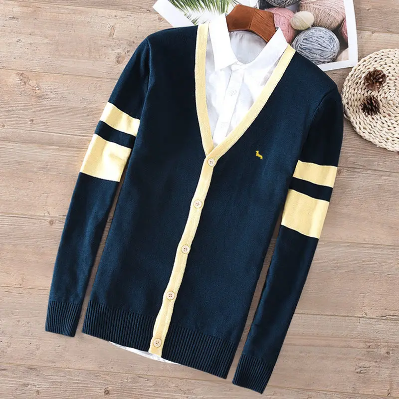 Хлопковый свитер мужской кардиган с длинными рукавами и вышивкой мужские