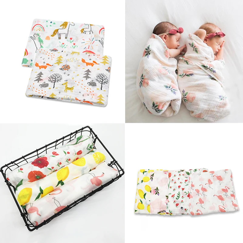 100% хлопок Лебедь Роза фрукты печать муслин детское одеяло s постельные