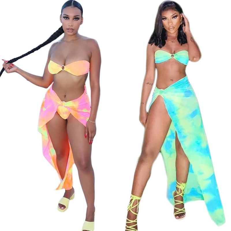 

Летний купальник, женская сексуальная накидка на грудь, Пляжная накидка, длинная юбка с принтом, купальный костюм из двух предметов, Женский...