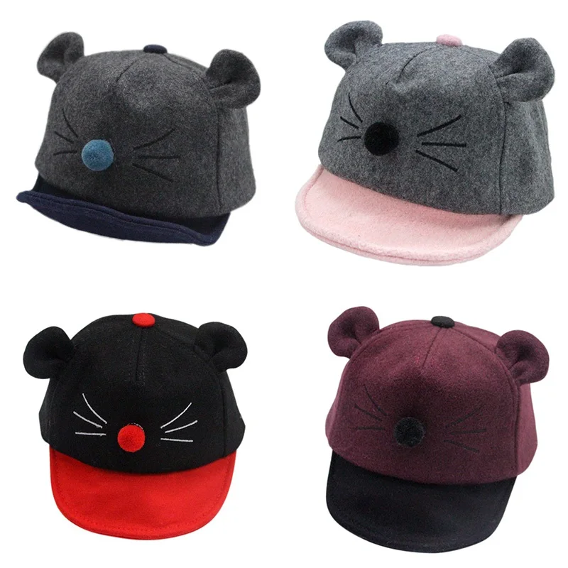 Осень-зима Детские шапочки для новорожденных 100% хлопок милый кот черный нос