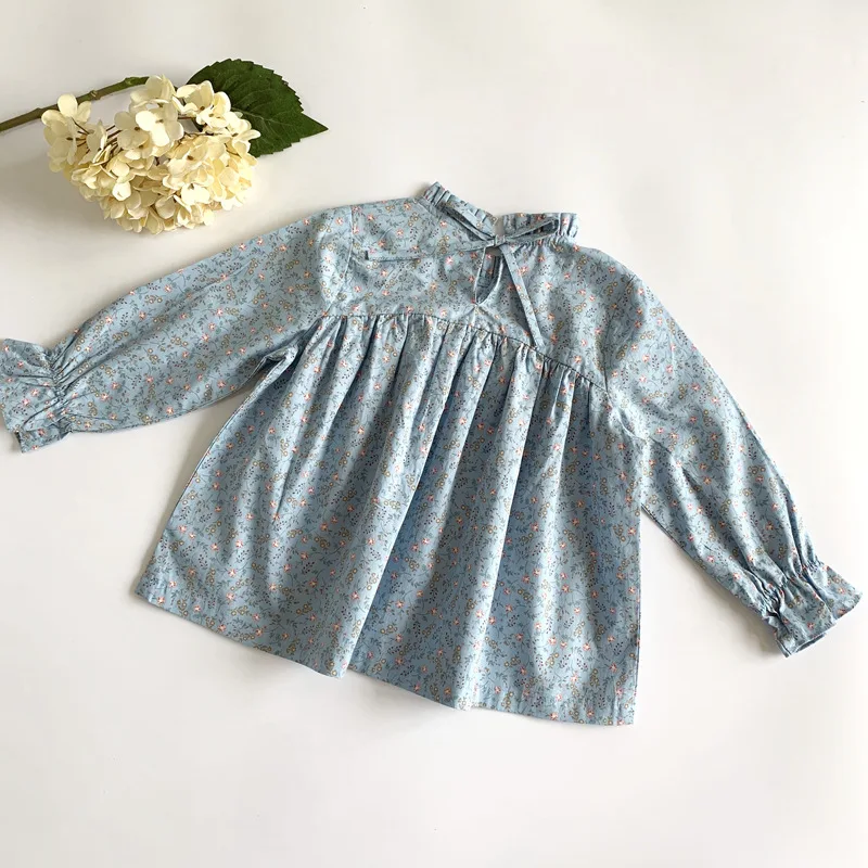 Блузка для девочек винтажный цветочный корейский стиль топ с длинными рукавами