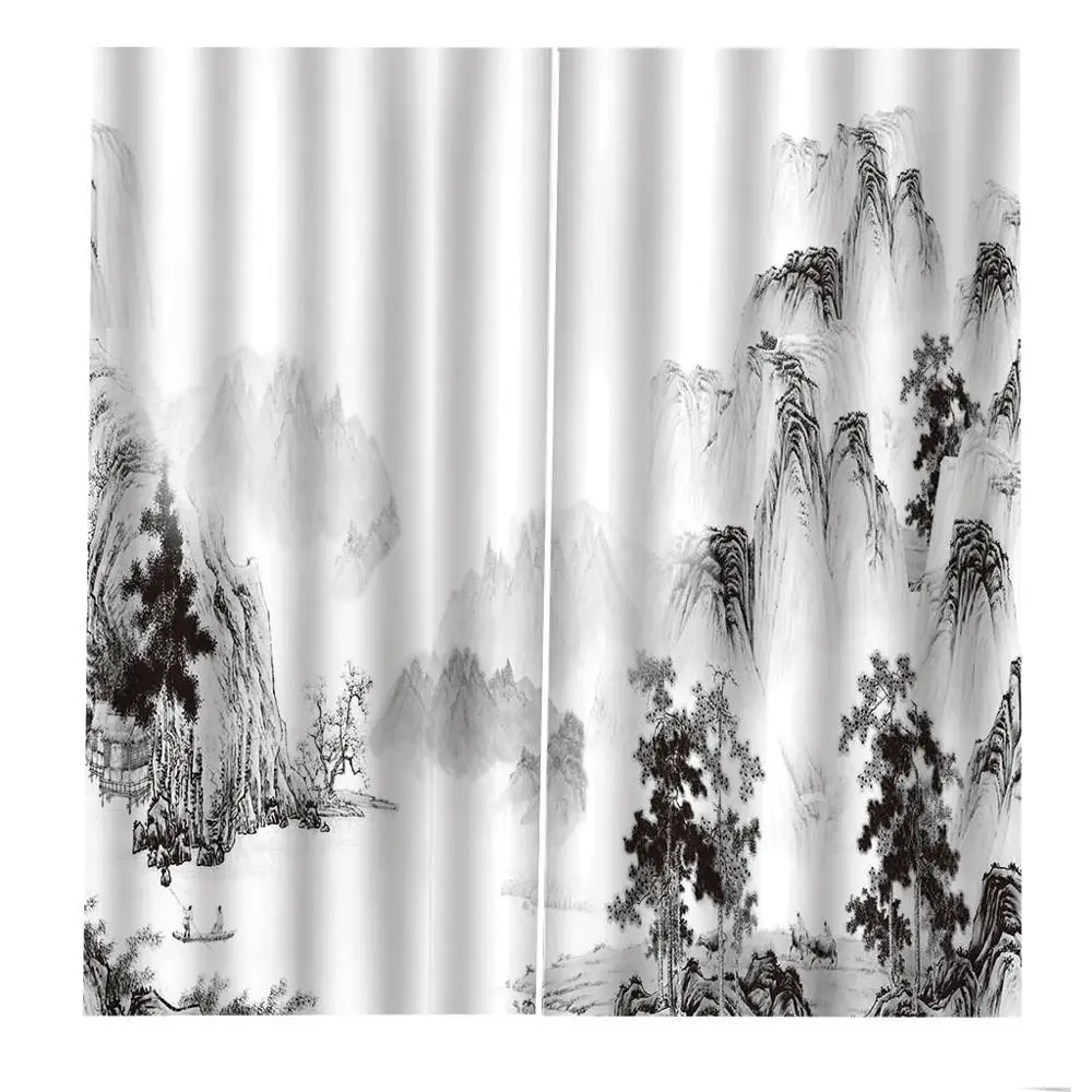 Черно белые шторы с горным ландшафтом затемненные 3D оконные для гостиной спальни