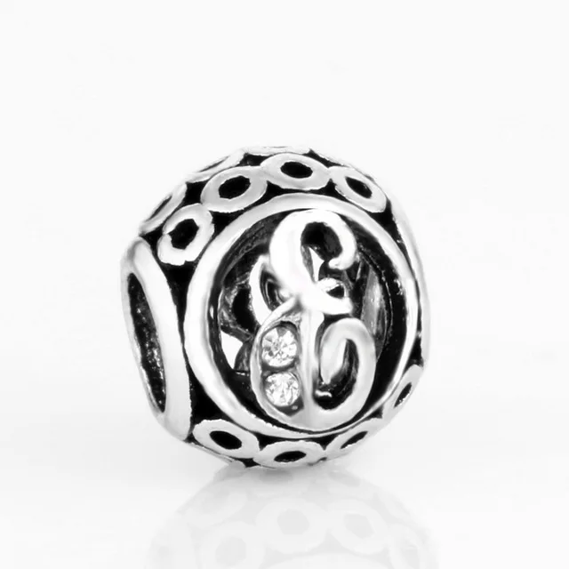 free shipping MOQ 1pc round openwork initial letter alphabet diy bead fit original pandora charms bracelet X004 - Цвет: E