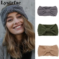 lystrfac autumn winter wool knit headband for women girls wide cross knot hairband warm bandanas ladies vintage hair accessories