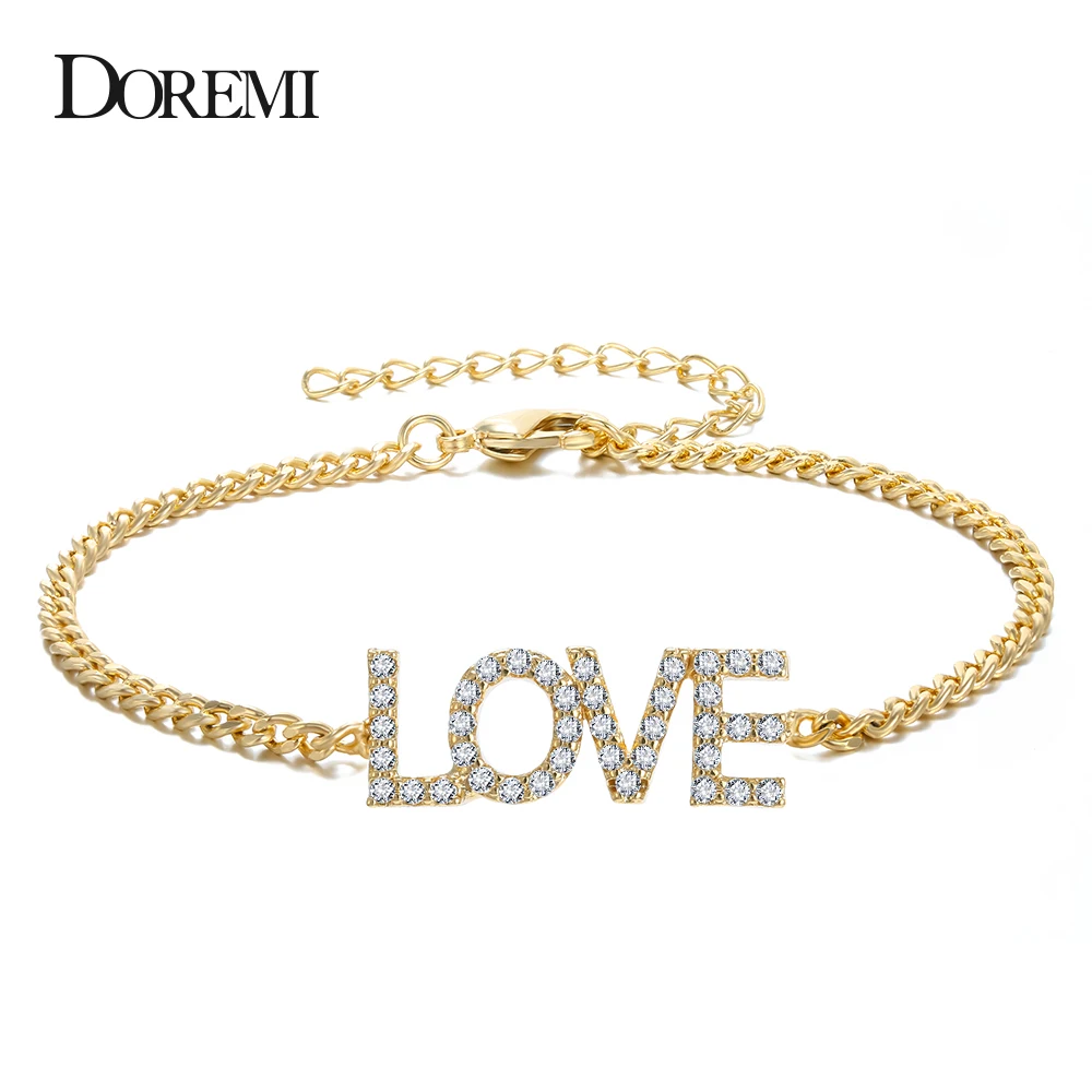 Gold Color DOREMI браслет с хрустальной подвеской для женщин ребенок Iced Out циркония браслеты номер браслет на заказ с именами Начальная буква - Окраска металла: Gold Color