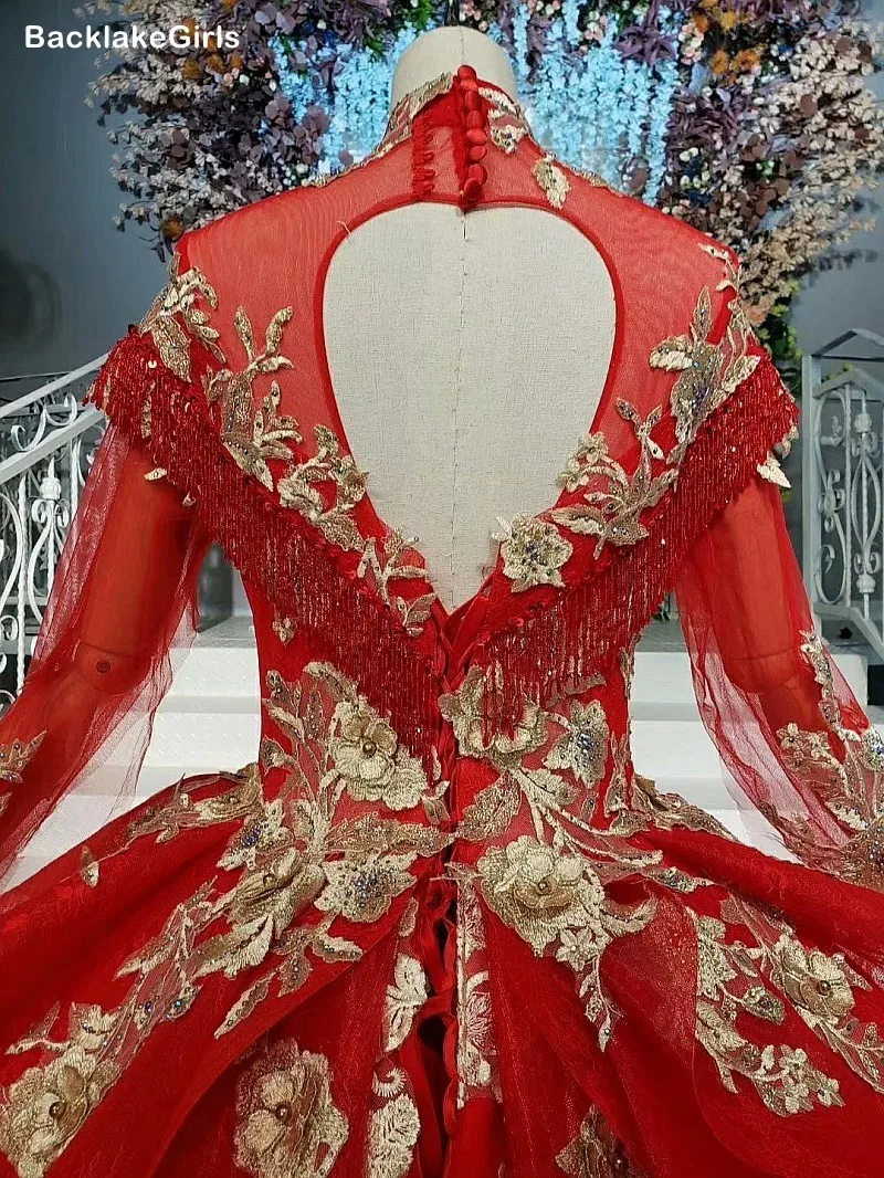 2020 Mariage винтажное красное мусульманское свадебное платье с высоким воротом и