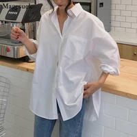 casual spring autumn new cotton white blouse women vintage long sleeve ladies tops solid loose women shirts blouses blusas 11456