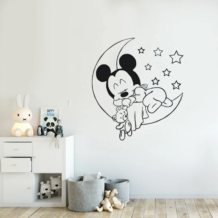 Disney Микки Мышь луны и звезд виниловые наклейки на стены хорошего сна Стикеры для