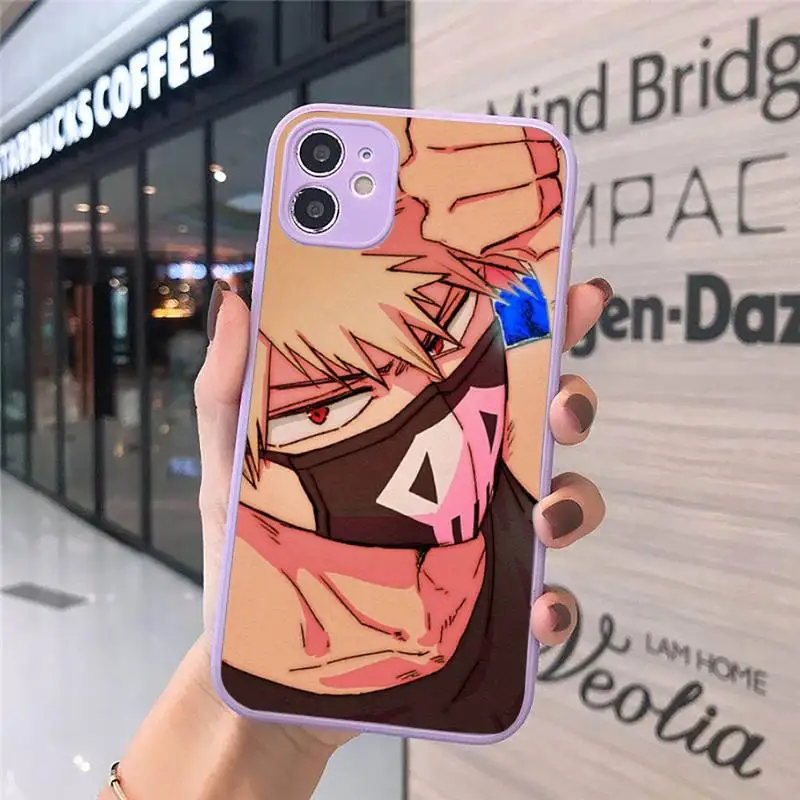

Katsuki bakugo my hero academia Phone Case For iPhone 12 11 Mini Pro XR XS Max 7 8 Plus X Matte transparent Purple Back Cover