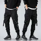 Брюки-карго мужские с боковыми карманами, шаровары в стиле хип-хоп, черные джоггеры с лентами, повседневные брюки, модная уличная одежда, спортивные штаны