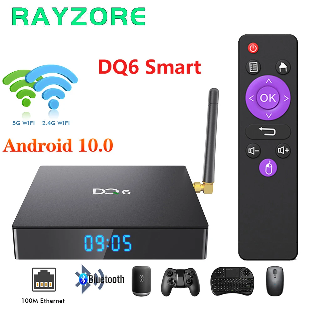 DQ6 Смарт ТВ приставка Android 10 0 4G 32G с двумя камерами процессор Rockchip RK3318 Bluetooth 5G