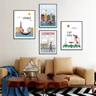 Плакат знаменитых развивающихся городов, Париж, Лондон, Рим, Нью-Йорк, Картина на холсте для детской комнаты, Современный домашний декор