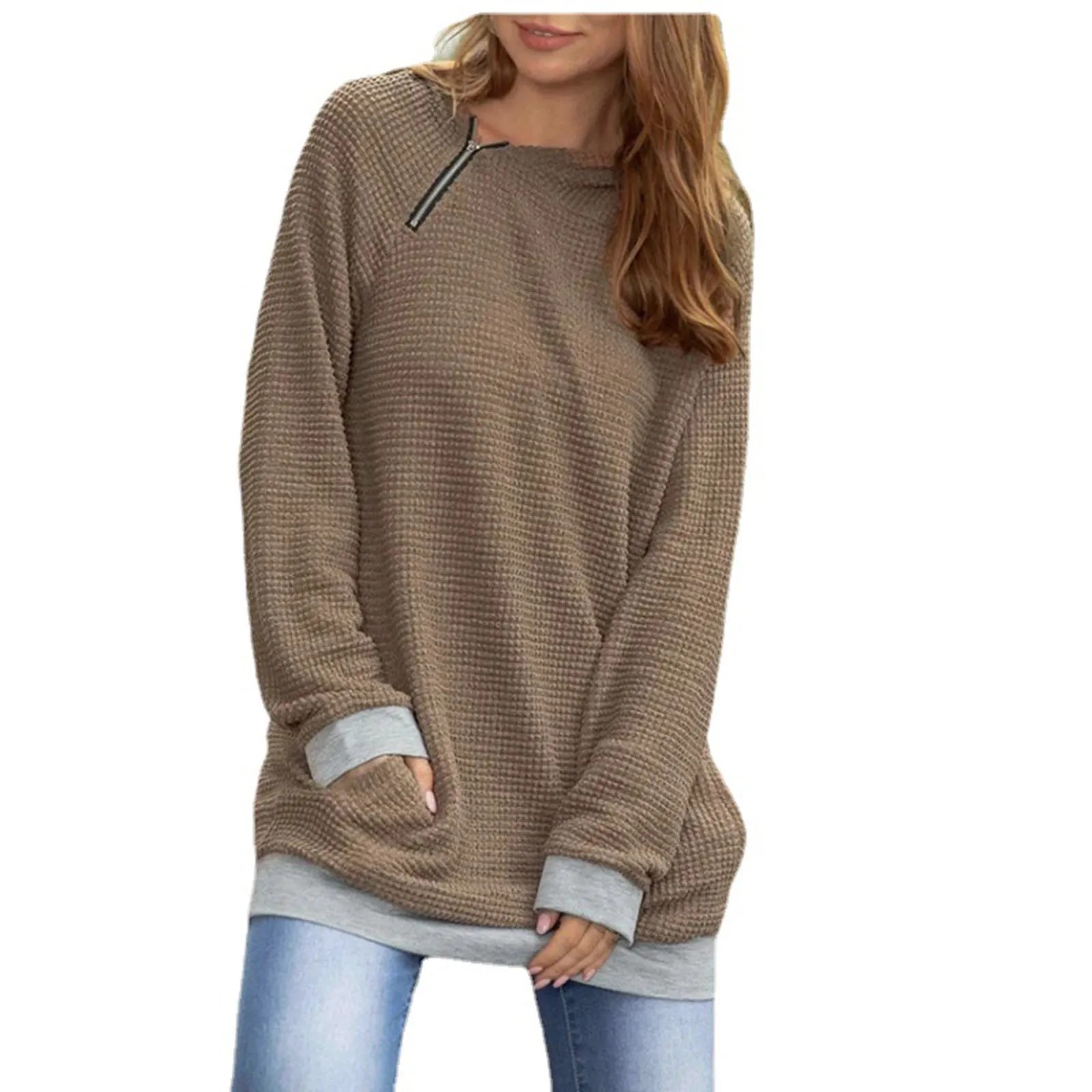 

Women's Solid Color Hooded Sweatshirts Autumn Winter Zipper Long Sleeve Harajuku Hoodies Casual Loose Pockets Sweatshirt Top