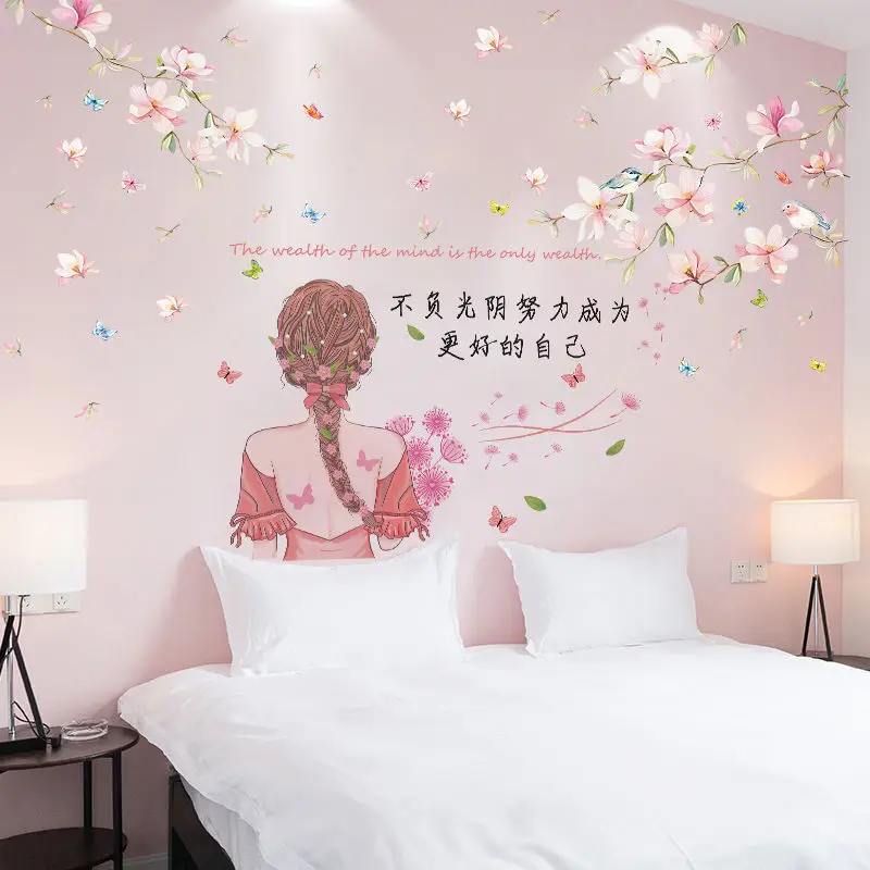 

16 Styles DIY Pink Flowers Basket Girl Home Decor Vinyl Decorative Wall Art Sticker Poster For Living Room Bedroom Wallpaper