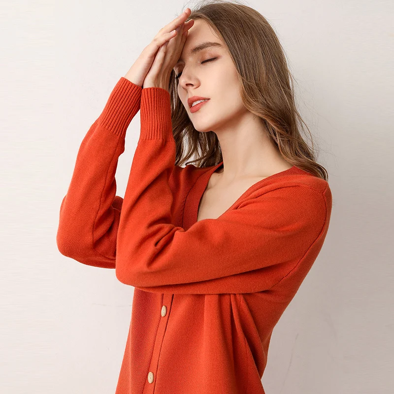 Длинный женский кардиган с V-образным вырезом однотонный Повседневный вязаный