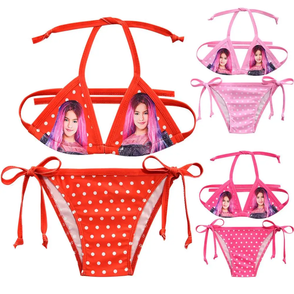 

New 2020 Sexy Yong Girl Descendants Bikini Swimsuit Audrey Evil Evie Mal Cosplay Costume Kids Bathing Suit Beach Dress