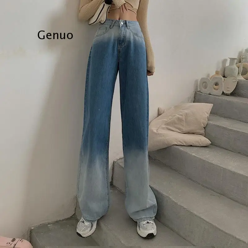 

Fashion Plus size 4XL Jeans Women Elegant High Waist jeans Loose Pants Lady Korean Tie Dye Wide-Leg Pants women