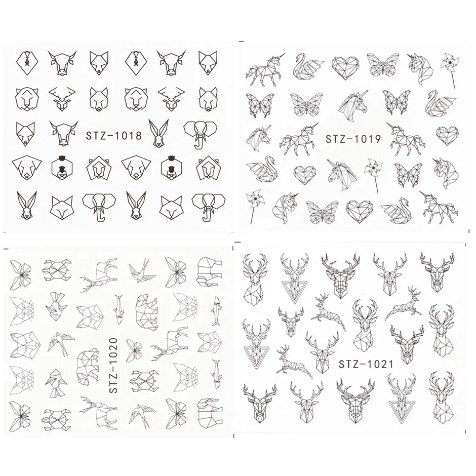 

1 Sheet Water Nail Stickers Black Cartoon Animal Elk Flower Face Hollow Designs Sliders for Nail Decals DIY Manicure Decora