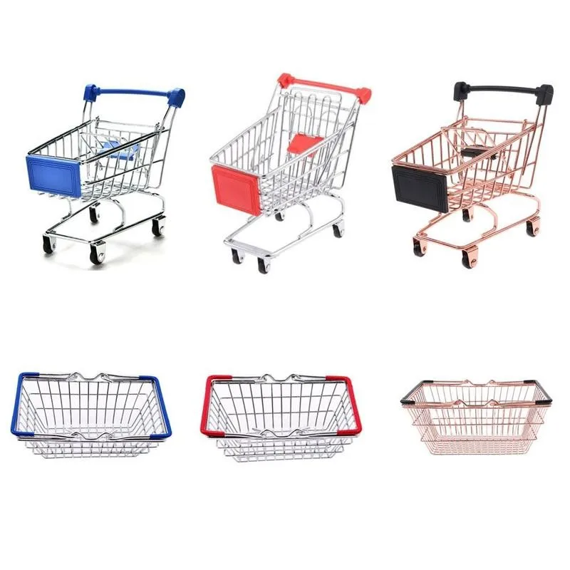 

Kids Pretend Play Supermarket Hand Mini Cart Shopping Cart Desktop Decoration Storage Toy Gift Dollhouse Furniture Accessories