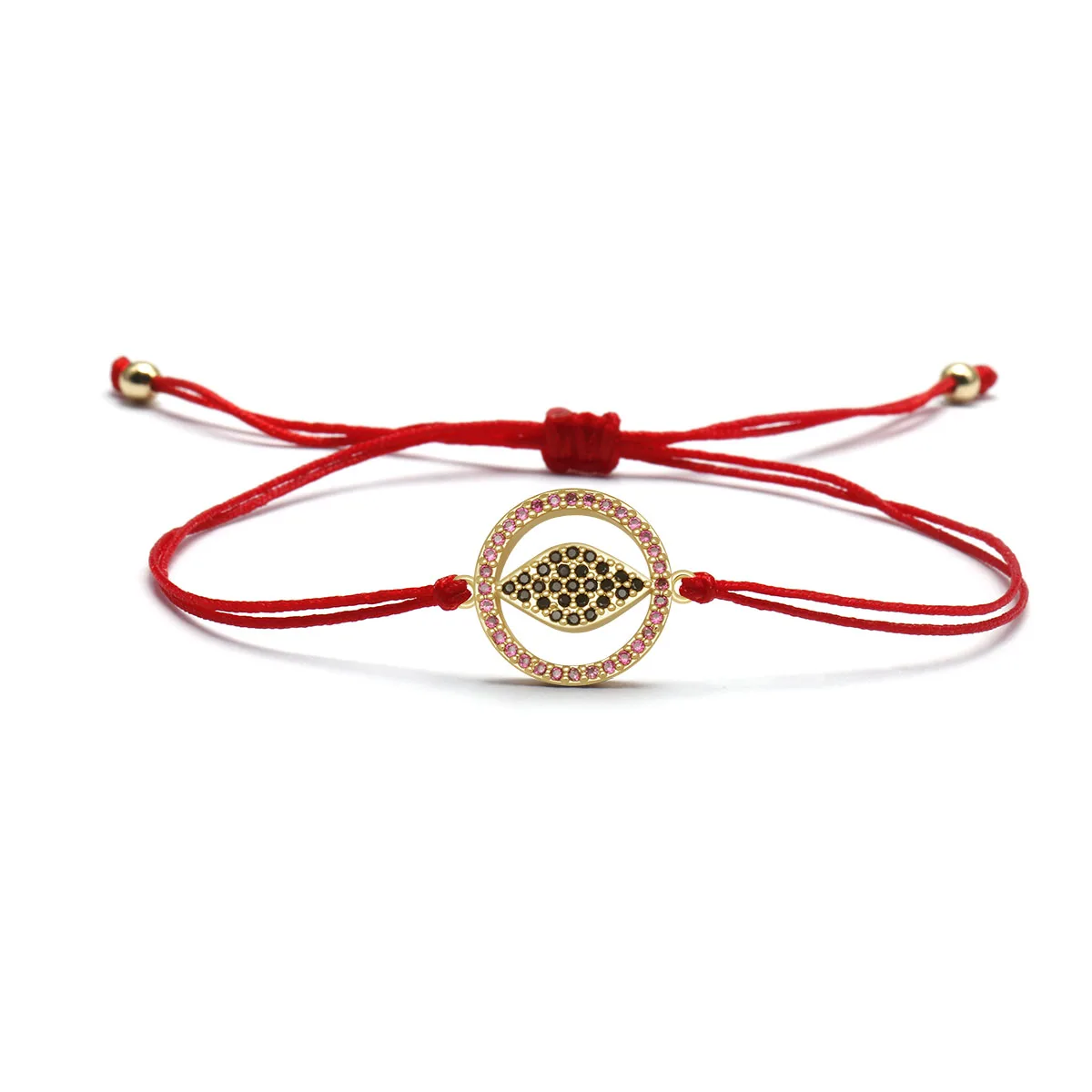 

Trendy Red Round Inlaid Zircon Hollow Out Vintage Luck Black Evil Eye Pendant Bracelet Braided Rope Chain For Women Jewelry Gift