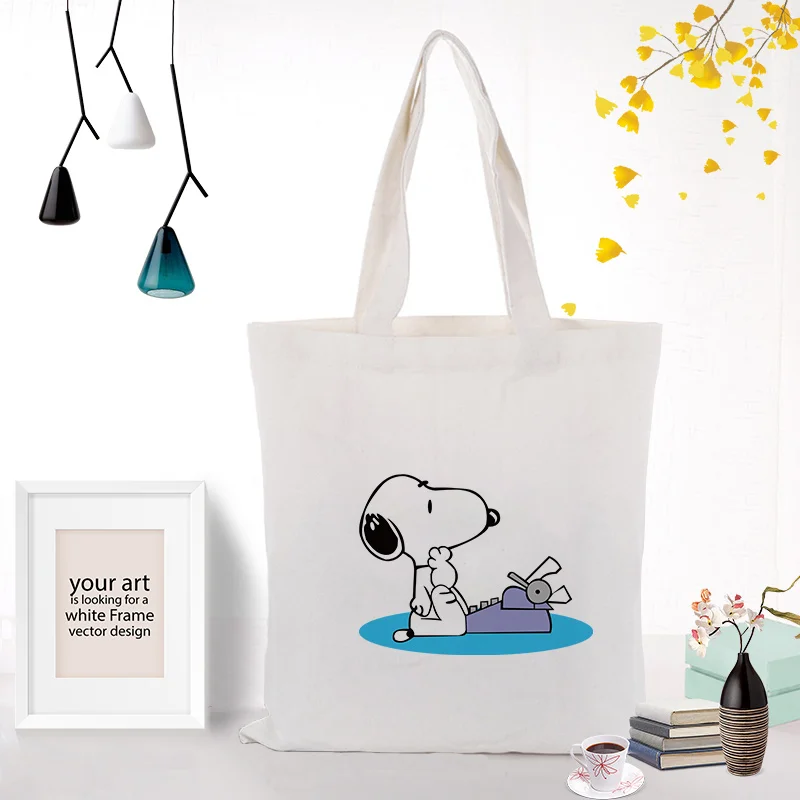 SNOOPY129 Милая Парусиновая Сумка-тоут с рисунком собаки из мультфильма, печать логотипа, текст, сделай сам, хозяйственная сумка, ежедневное использование, экологическая многоразовая утилизация - Цвет: SNOOPY129