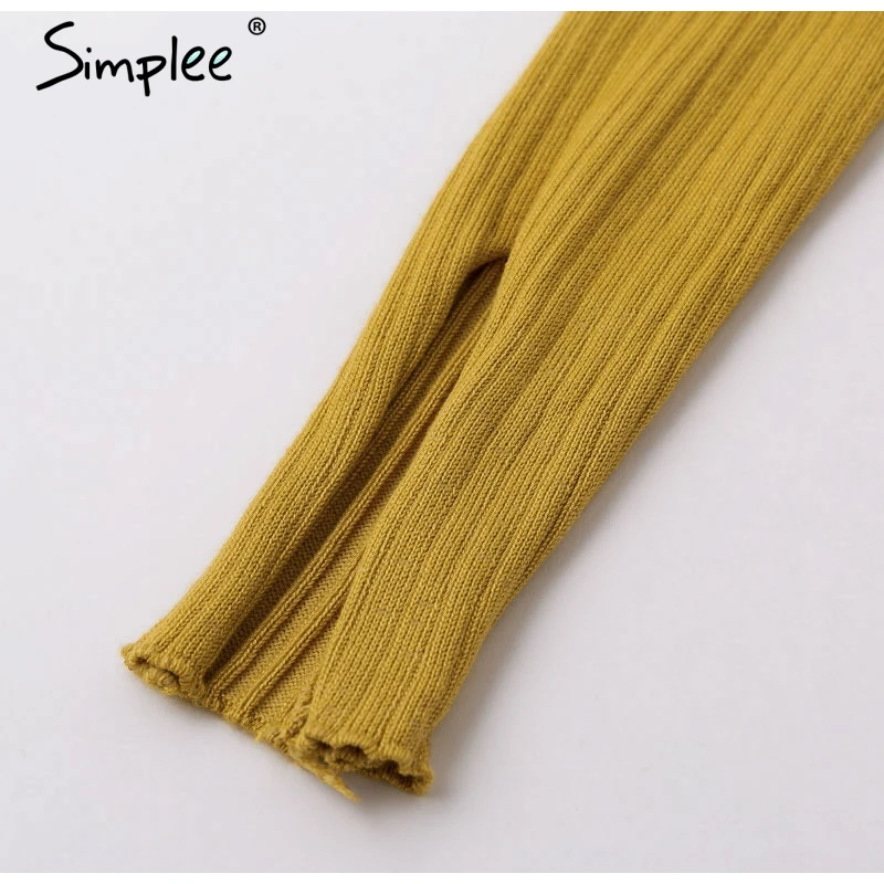 Осенне зимнее облегающее платье Simplee элегантное длинное трикотажное с разрезом