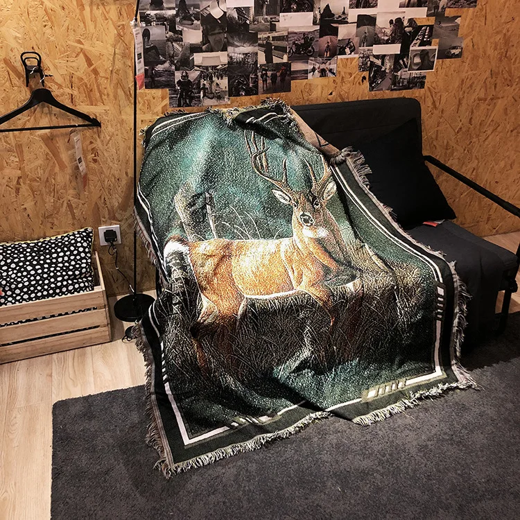Лидер продаж 2020 одеяло для кровати с лесным оленем жаккардовое не скатывается