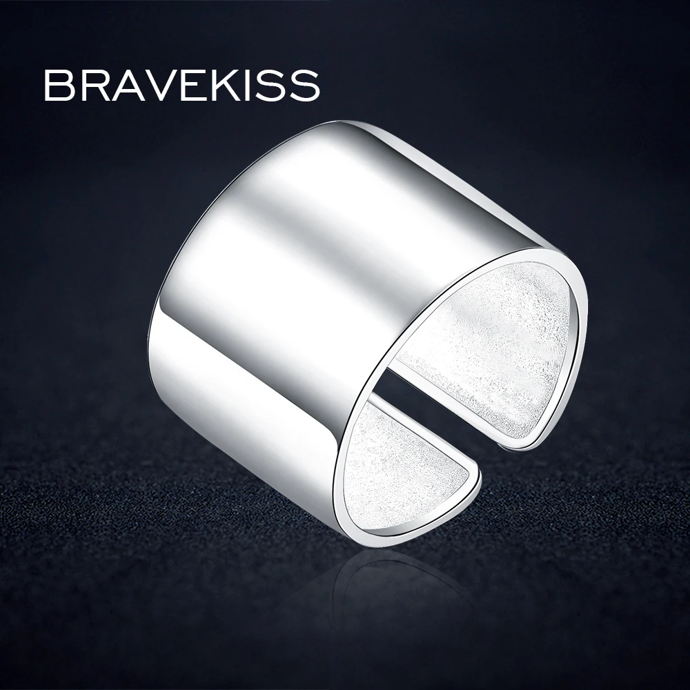

BEAVEKISS Big Punk 925 Sterling Silver Adjustable Wide Ring Finger Unisex Women Sample Open Ring Band Bijoux Jewelry BLR0329