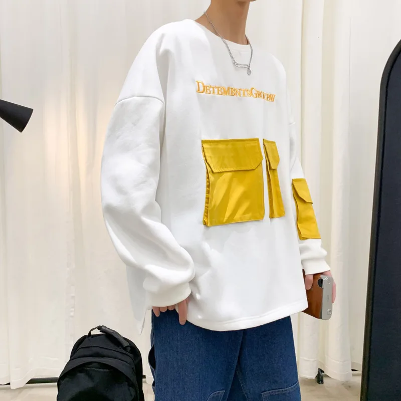 

Мужская толстовка с круглым вырезом, свободная толстовка с вышивкой в Корейском стиле, большие размеры, весна-лето 2021