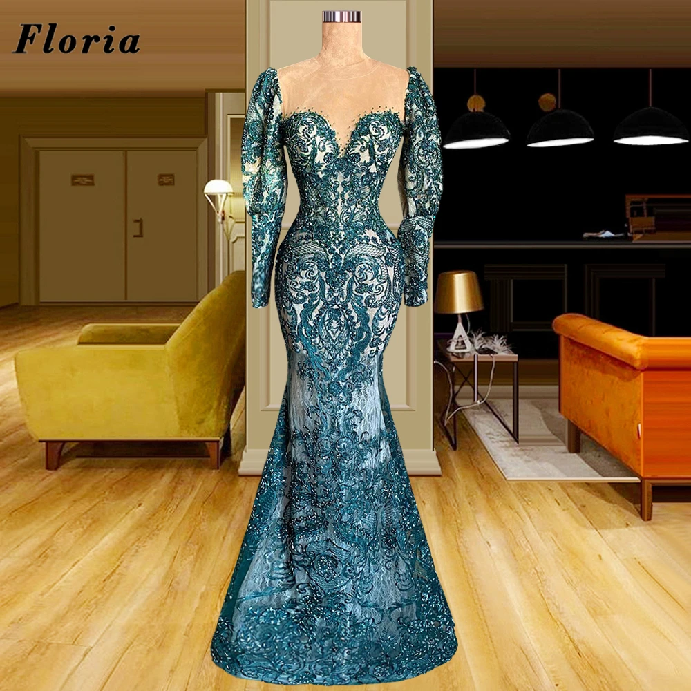 

Floria Duabi Couture Long Evening Dresses Beaded Crystals Formal Party Gowns For Wedding 2021 Elegant Prom Dress Robe De Soiree