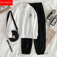 sports suit girl spring and autumn clothes new junior high school students korean style loose fitting casual pullover two piece