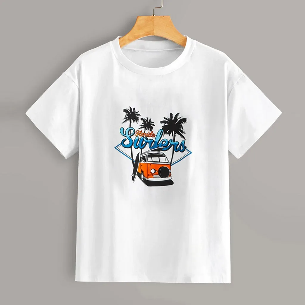 Женская футболка с круглым вырезом коротким рукавом и принтом|Футболки| |