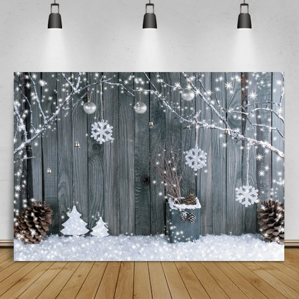 

Фон для фотосъемки с изображением зимней темной древесины снега снежинки дерева сияющей звезды ребенка фотозона фон для фотостудии